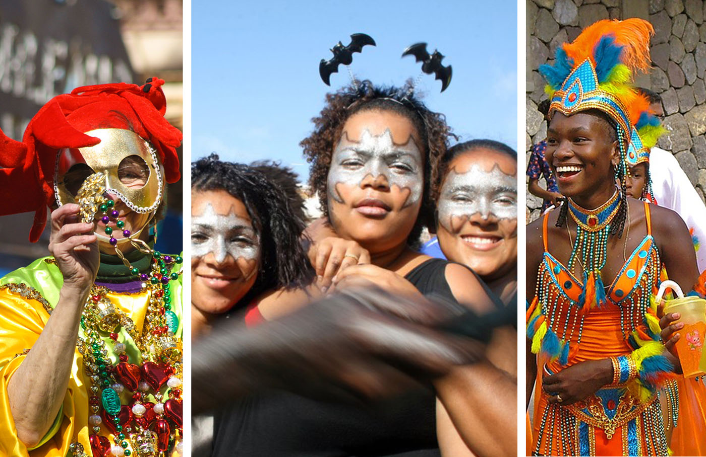 1) Carnaval de la Nouvelle-Orléans 2) Carnaval de Mindelo au Cap-Vert 3) Carnaval de La Dominique