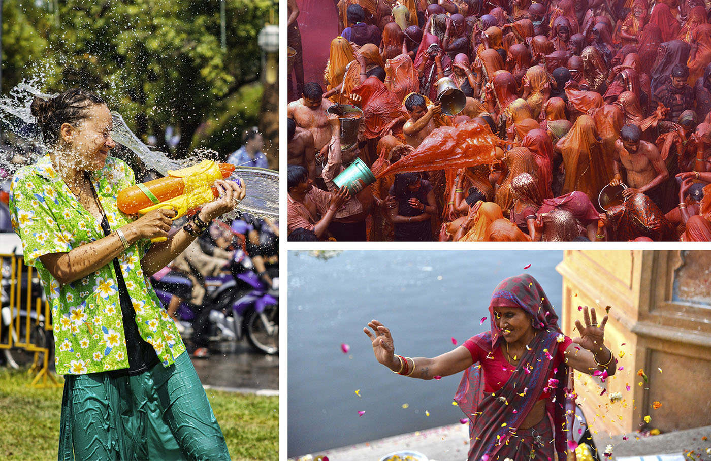1) Festival de Songkran en Thaïlande2) Fête de Holi en Inde