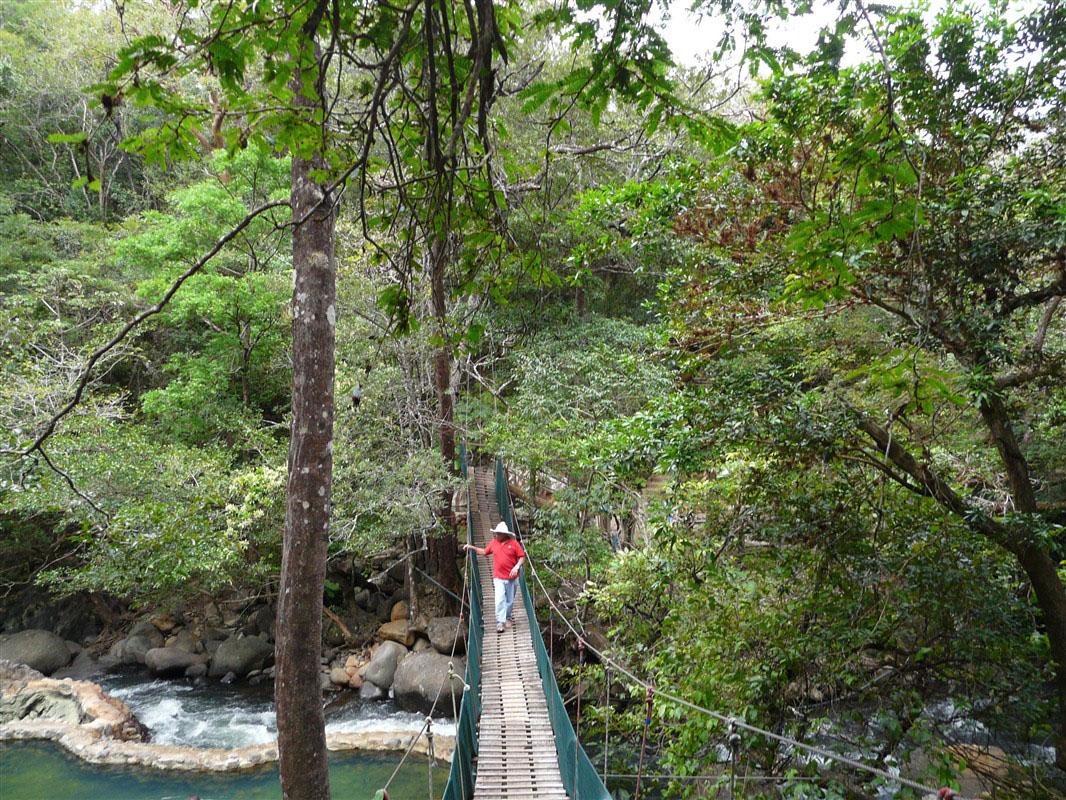 Pont suspendu dans le parc national Rincón de la Vieja au Costa Rica