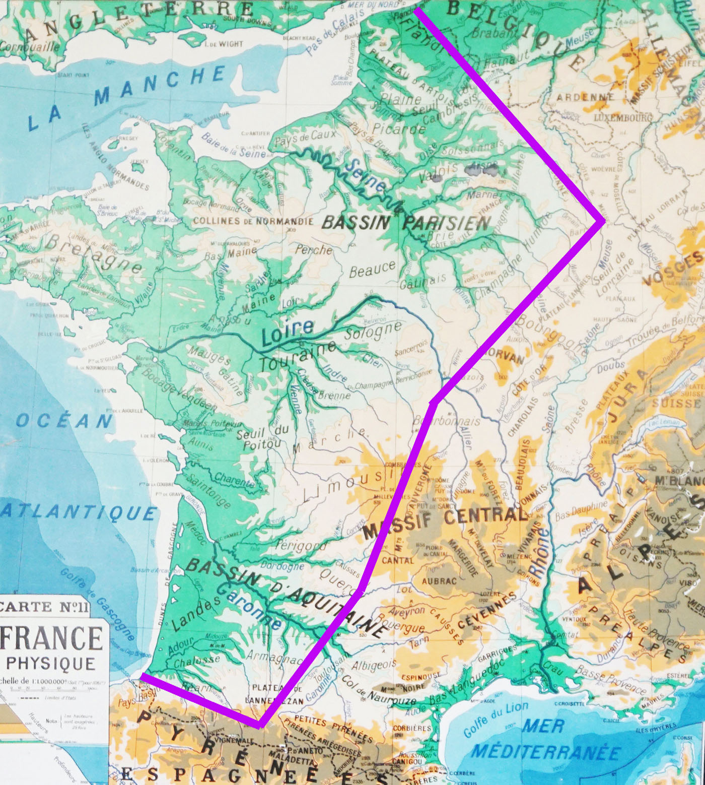 Carte de France avec l'itinéraire du voyage de Stéphane Dugast à vélo