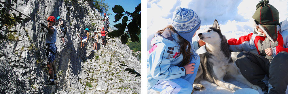 1-Via ferrata en Haute-Savoie2-Les enfants avec un chien de traîneau