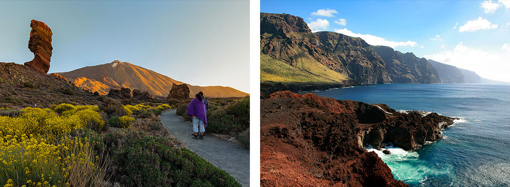 1) Los Roques de Garcia et vue sur le Teide à Tenerife2) Falaises de Los Gigantes, Punta de Teno à Tenerife