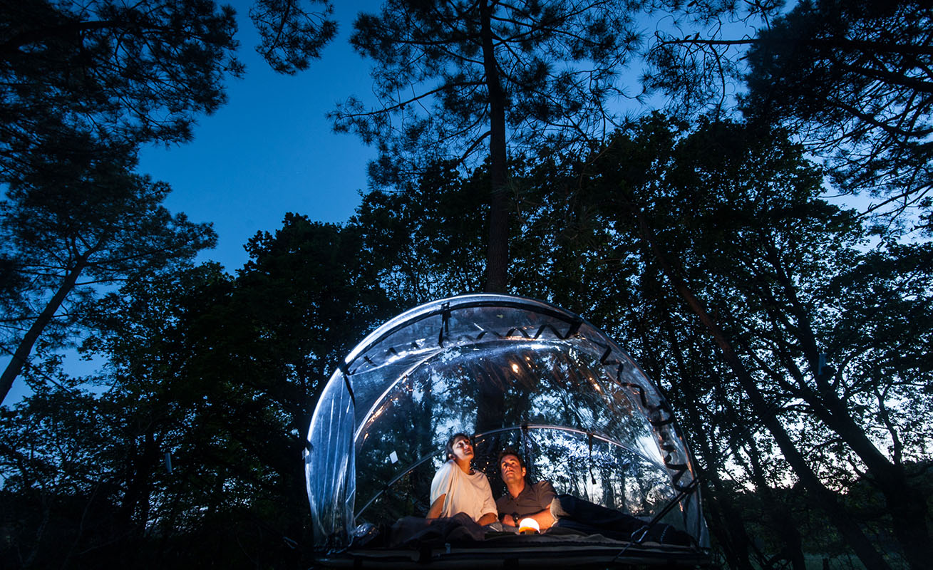 Nuit sous bulle dans la forêt dans le Morbihan 