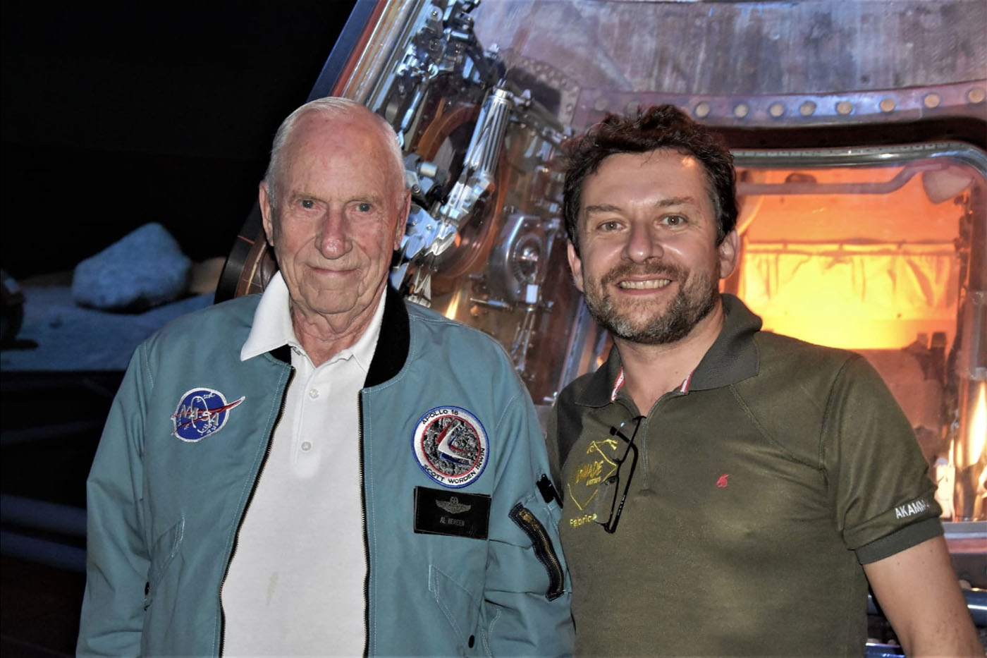 Fabrice del Taglia avec l'astronaute Al Worden, Houston, octobre 2019 
