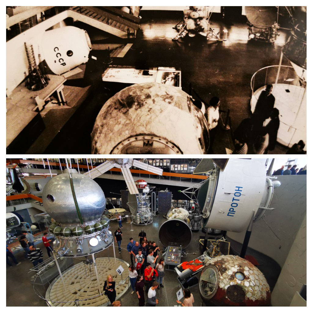 Musée d'État de l'histoire de la cosmonautique C. E. Tsiolkovski, à Kalouga (Russie), en avril 1980 et en octobre 2019 