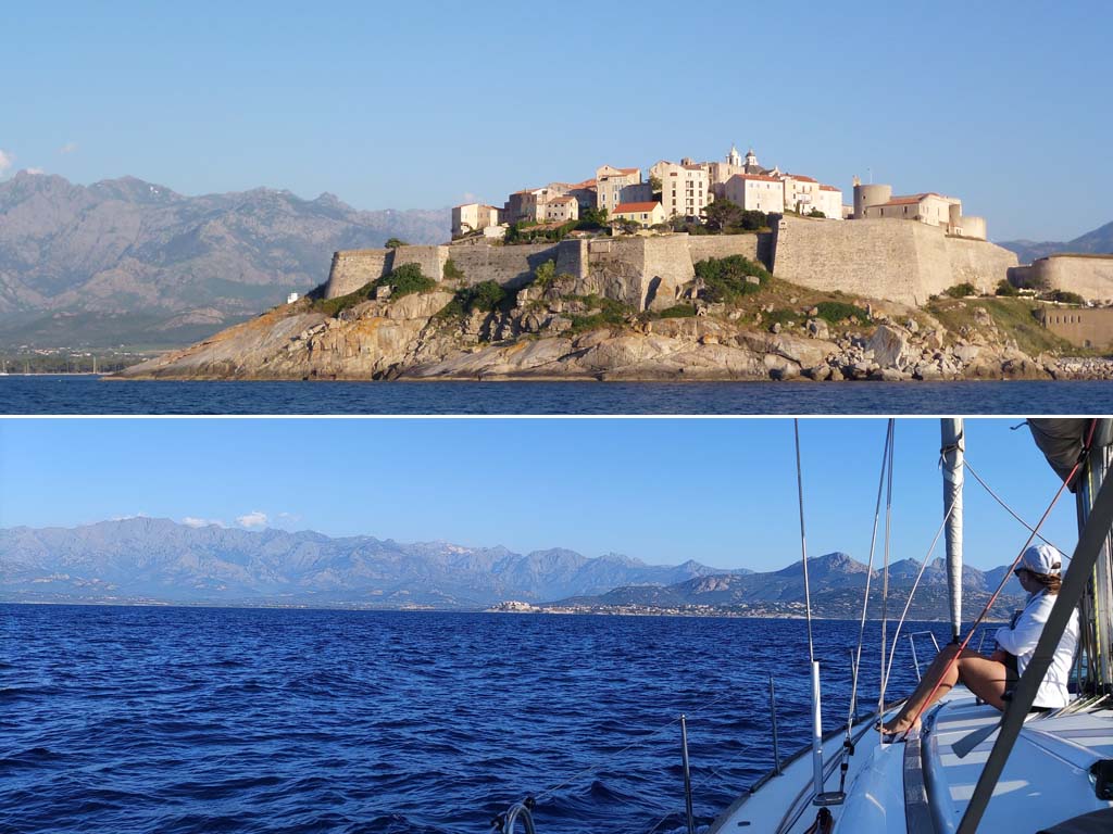 1) Citadelle de Calvi en Corse
2) Arrivée en voilier en Corse