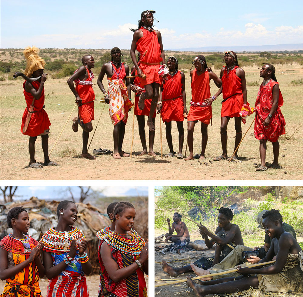 1) Massaï - Réserve du Masai Mara - Kenya 2) Femmes samburu - Kenya 3) Immersion en terre hadzabe - Tanzanie