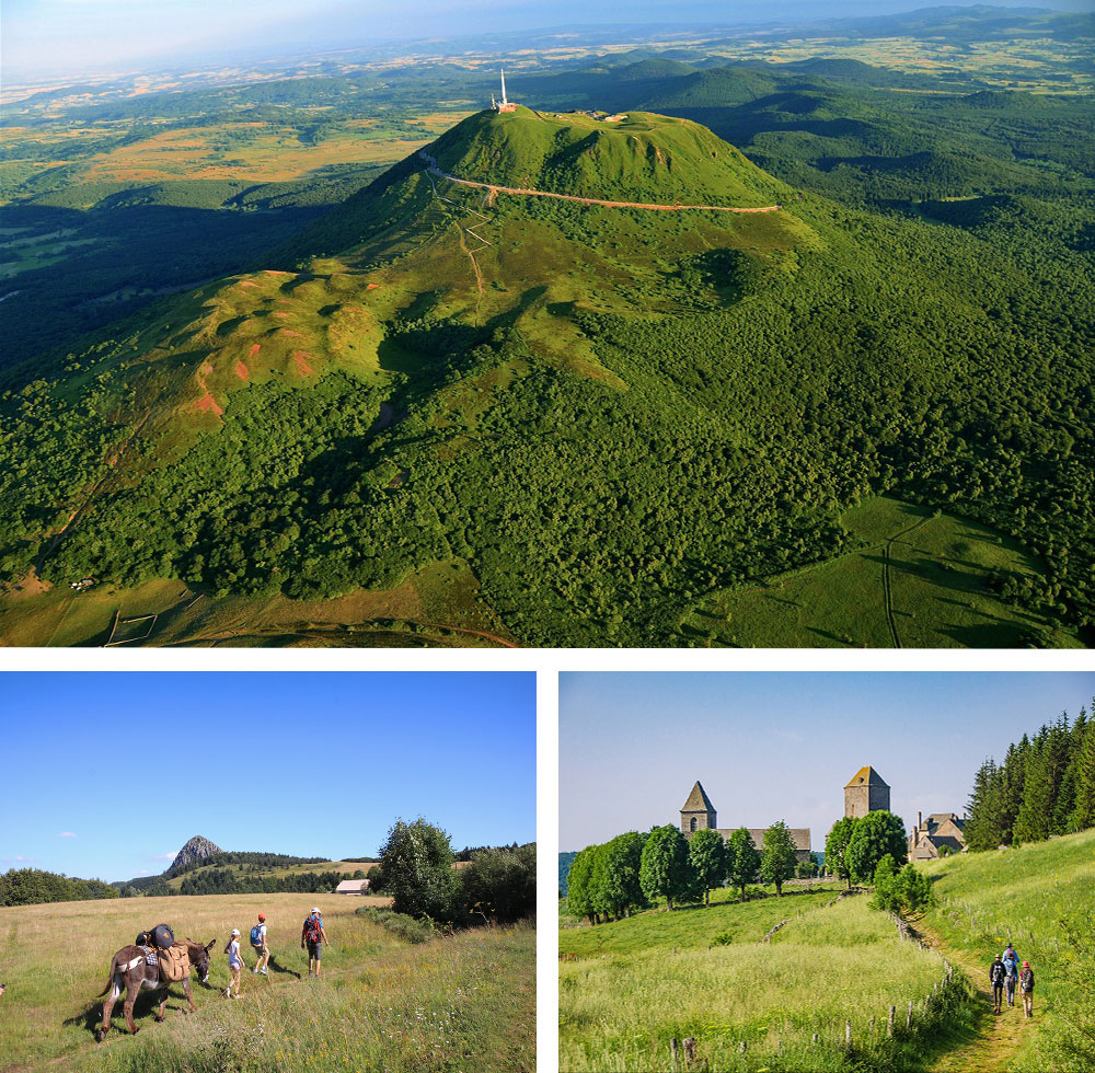 1) Puy de Dôme et parc des volcans d'Auvergne 2) Randonnée avec des ânes en Ardèche 3) Randonnée en Aubrac