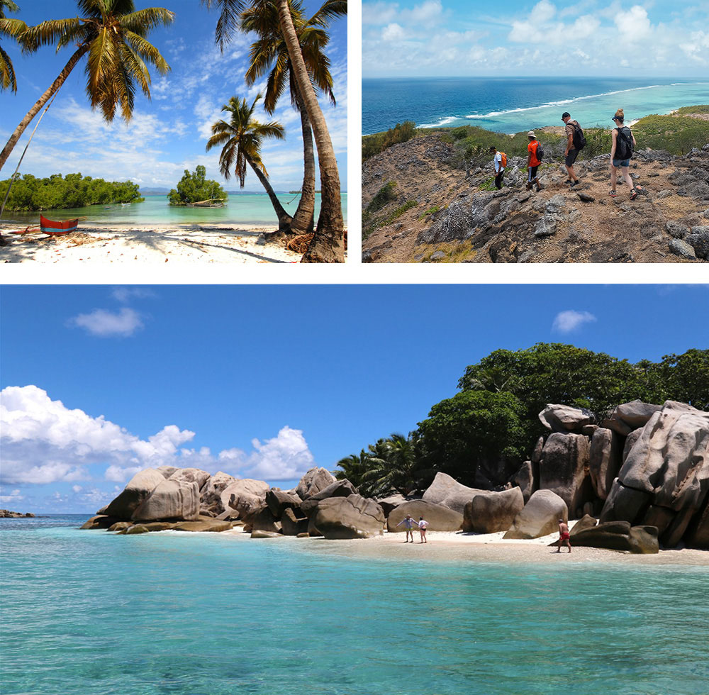 1) Nosy Be - Madagascar2) Randonnée de Grande Montagne et Saint-François - Rodrigues3) Îles de Coco et Félicité - Seychelles